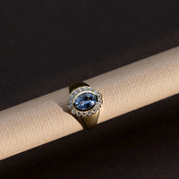 Bague Vintage en Argent S925 avec Pierre Précieuse, Bague de Pinky pour Femme, Saphir Rose Ovale, Bague Halo Plaqué Or, Bague Chevalière à Grappe de Diamants, Bijoux Fins