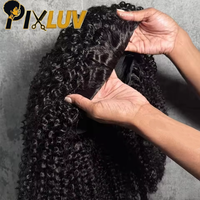 Wig Rambut Keriting Burma Setengah Kepala, Wig Rambut Manusia Keriting Afro, Wig Setengah Kepala Ramah Pemula, Wig Tanpa Lem dengan Tali Serut dan Klip Tanpa Jahitan