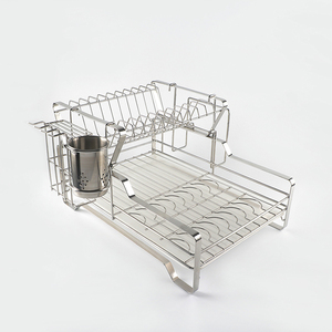 Tirar Nivel 2 capa vajilla de cocina de metal de <span class=keywords><strong>acero</strong></span> <span class=keywords><strong>inoxidable</strong></span> <span class=keywords><strong>colgante</strong></span> de secado de s con cubierta plato escurridor estante - Product Image 6