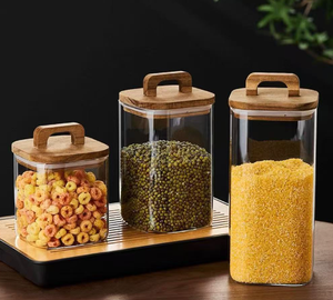 Pot carré <span class=keywords><strong>en</strong></span> <span class=keywords><strong>verre</strong></span> borosilicate de haute qualité pour grains de café, capacité 1-2L, <span class=keywords><strong>grand</strong></span> format, rouge, écologique, avec couvercle hermétique, stockage multifonctionnel - Product Image 4