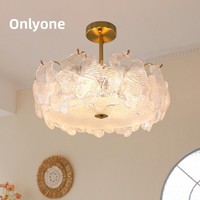 Plafonnier LED en verre de style français, luxe léger, trèfle à quatre feuilles, 40 cm, contrôle par application, pour salon, salle à manger, chambre principale