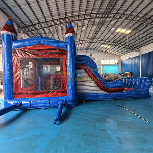 Marble blue kids outdoor party jump bouncy castle dual lane inflatable bounce house and slide combo - Product Image 2