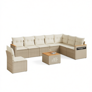 ชุดโซฟาสวนหวายเทียมสีเบจ เฟอร์นิเจอร์กลางแจ้งทันสมัย พร้อมเบาะโฟมความหนาแน่นสูง นั่งสบาย - Product Image 1