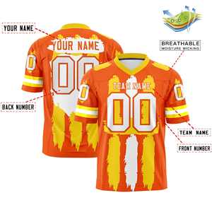 Op maat gemaakte oranje witte graffiti-patroon vlagvoetbalshirts - Product Image 2