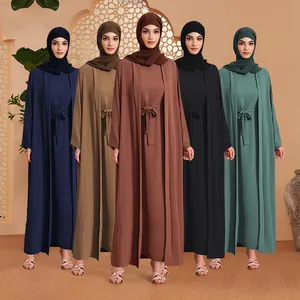 Habib Nouvelle Arrivée Vêtements Islamiques Ensemble 2PCS Vêtements Islamiques Dubaï Abaya Ouverte avec Robe Intérieure