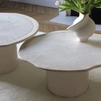 Meuble en pierre naturelle moderne personnalisé, table basse ovale en travertin beige blanc pour salon