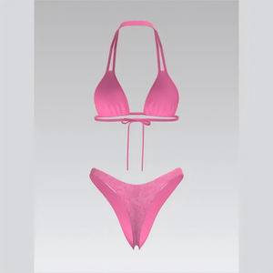 Elegante Traje de Baño de Dos Piezas con Cuello Halter, Push-Up, Bordado y Abertura, con Top de Atar en la Espalda, Ideal para la Playa o Resorts - Product Image 2