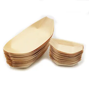 Disposable Wood Boat Plates Dishes for Restaurants and Food Trucks