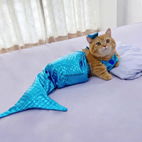 Niedliches Meerjungfrauen-Cosplay-Kostüm für Haustiere, lustiger Katzen-Bikini, Fischschwanz-Badeanzug, Halloween-Party-Verkleidung für Kätzchen und kleine Haustiere