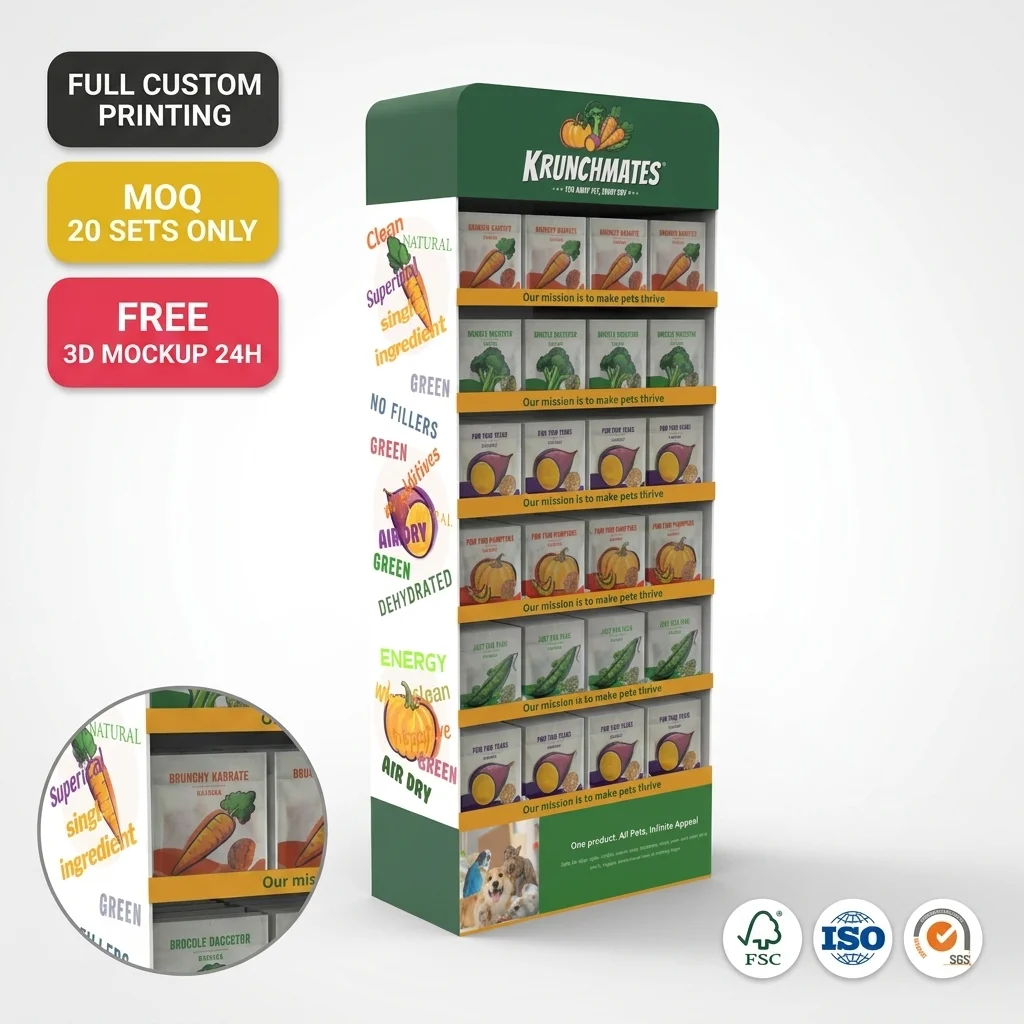 Retail Display Stand Custom Wooden Floor Display Rack for Pet Food Treats Multi Tier Easy Assemble Supermarket POS Display Shelf — view 1