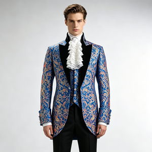 Veste de smoking victorienne <span class=keywords><strong>bordeaux</strong></span> en jacquard pour <span class=keywords><strong>homme</strong></span>, <span class=keywords><strong>blazer</strong></span> formel en brocart avec revers en velours - Product Image 4