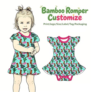 En gros Body bébé imprimé style western en fibre de bambou pour petite fille, robe à manches volantées avec culotte - Product Image 5