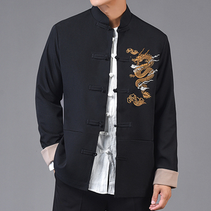 Nouvelle <span class=keywords><strong>tenue</strong></span> Tang de style chinois pour hommes jeunes et d'âge moyen, col montant brodé, manteau printemps-automne, Hanfu rétro - Product Image 5
