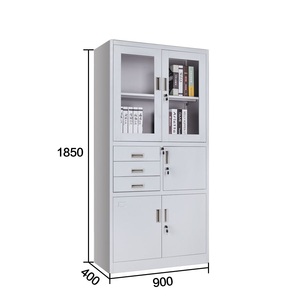 Armoire moderne en acier avec portes semi-vitrées, 3 tiroirs et casier de rangement pour bureau, atelier, école, usage commercial - Product Image 4