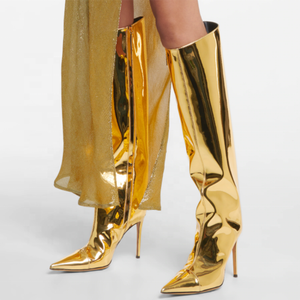 Colors Custom Women <b>Mirror</b> Metallic Knee High Boots Pointed Toe Stiletto Boots Calf High Long Boots for Lady High Heels Shoes - Product Image 2