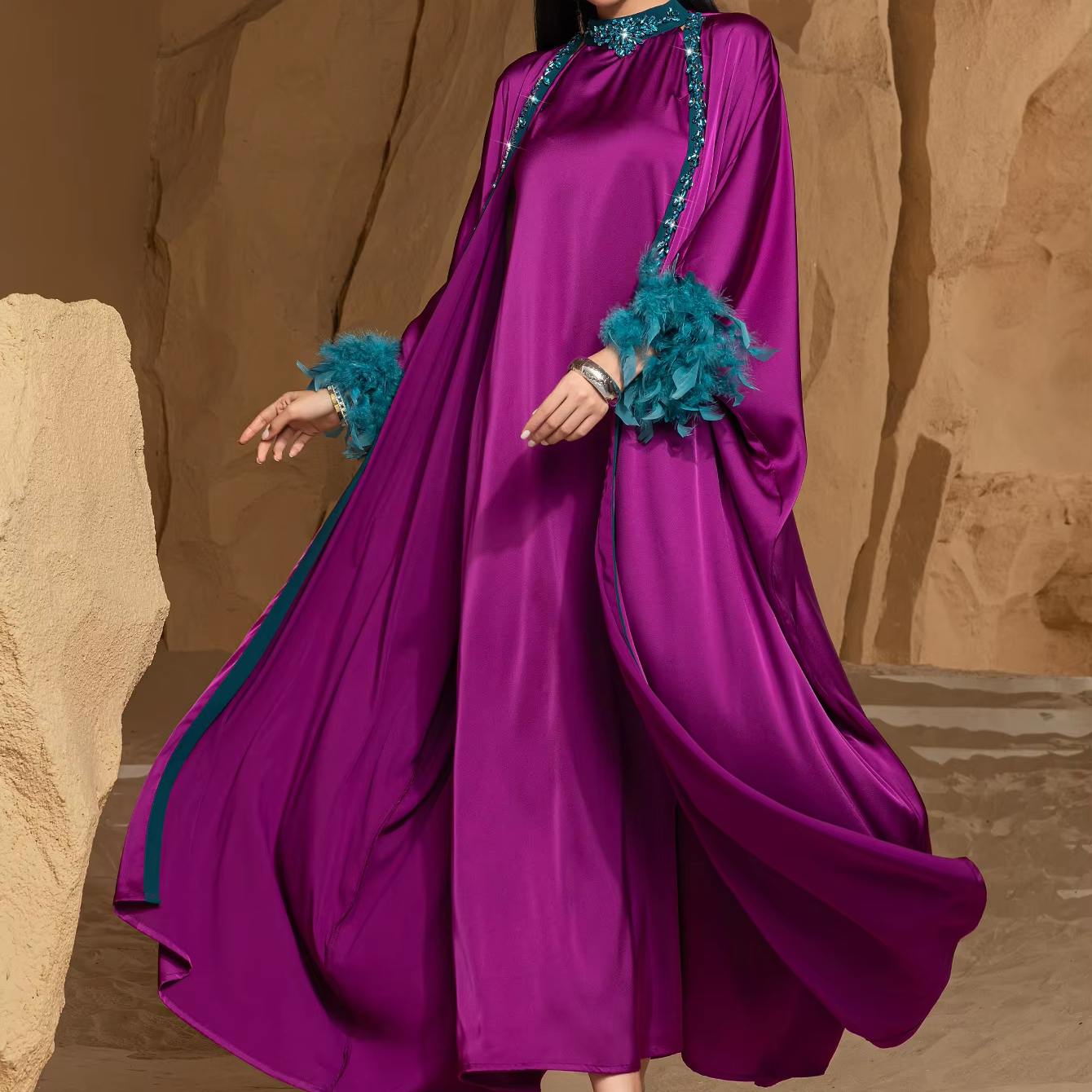 open lace back dress Eid Dress Arab Middle East Women Bronzing Kaftan Caftan Dress  Urgarment