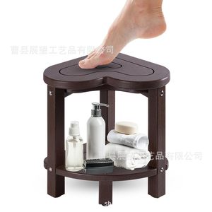 Tabouret de salle de bain en bois avec rangement pour la douche et repose-pieds - Product Image 1