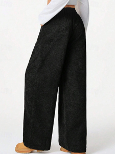 <span class=keywords><strong>Pantalon</strong></span> Large Taille Haute <span class=keywords><strong>en</strong></span> Velours Côtelé pour <span class=keywords><strong>Femme</strong></span>, Grande Taille, Style Décontracté, Couleur Unie, avec Cordon de Serrage, Collection Automne - Product Image 4