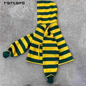 Sudadera con capucha bordada de estilo hip-hop y streetwear, con rayas, letras góticas y capucha con tachuelas, de corte oversize para pedidos al por mayor - Product Image 3