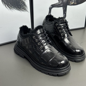 Black 100% crocodile leather Oxfords With Plush Lining Round Toe Lace-Up Winter <b>Dress</b> Shoes <b>Rubber</b> Outsole EVA Midsole - Product Image 4