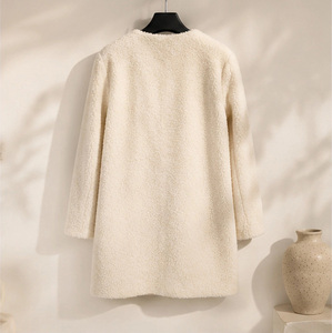<span class=keywords><strong>Manteau</strong></span> mi-long en laine pour <span class=keywords><strong>femme</strong></span>, style Teddy, col rond, boutons dorés en relief, poches à double rabat, coupe ample, vêtement d'extérieur d'hiver - Product Image 3