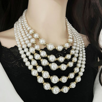 Collier de perles multicouches exagéré, luxueux et tendance avec perles perlées, tempérament noble, et ensemble de boucles d'oreilles polyvalent