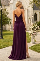 Robe de Demoiselle d'Honneur en Mousseline de Soie avec Bretelles Fines, Col en V, Corsage Plissé, Fente Haute, Longueur Ras du Sol, Robe de Cérémonie OEM pour Invitée de Mariage