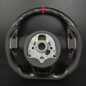 Volant en fibre de carbone pour <span class=keywords><strong>Audi</strong></span> A3 A4 A5 A6 A7 <span class=keywords><strong>Q3</strong></span> Q5 Q7 S <span class=keywords><strong>RS</strong></span> Series, cuir perforé avec coutures rouges et palettes de changement de vitesse - Product Image 2