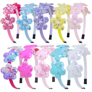 BELLEWORLD kids princess cute lovely trendy beauty accessory headbands for girls sequin pearl flower plastic headband with teeth