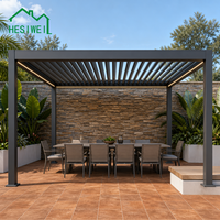 Pergola à lames orientables motorisée HESIWEI pour extérieur, toit en aluminium, jardin, patio, cour, villa de luxe, hôtel
