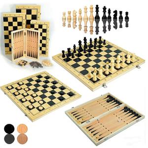 Juego de ajedrez de madera tres en uno, juego de madera maciza, plegable, portátil, competitivo, interactivo entre padres e hijos, juguetes educativos - Product Image 1
