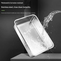 Bac à litière pour chat en acier inoxydable avec couvercle en plastique et tapis, facile à nettoyer, bords élargis et épaissis, design anti-fuite, toilette pour chat