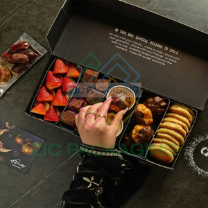 Logotipo personalizado Impresión de grado alimenticio Galletas de papel negro Waffles Caja de inmersión de <span class=keywords><strong>chocolate</strong></span> con inserto de compartimentos - Product Image 3