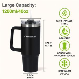 40oz Stainless Steel Tumbler With Handle And Straw Vacuum Insulated Travel <b>Mug</b> Minimalist Design White <b>Box</b> Packaging - Product Image 4