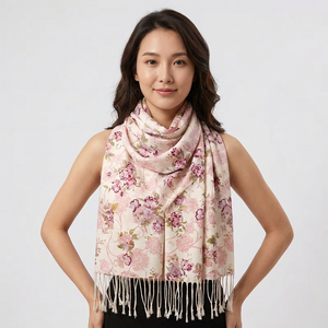 Women's Floral Cashmere Scarf Long Reversible With Fringe All Seasons Daily Wear - Product Image 1