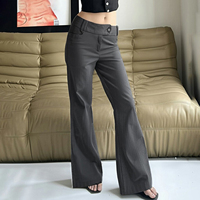 Pantalon évasé patchwork taille basse pour femme, respirant, coupe ample, avec poches, tissé, idéal pour le travail, le bureau ou les loisirs, éco-responsable, été