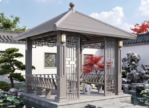 Wowcourtyard Corner Aluminum Gazebo Villa Garden <b>Sunshade</b> <b>Canopy</b> New Neoclassical Style Brown Outdoor Terrace Pavilion Antique-s - Product Image 6