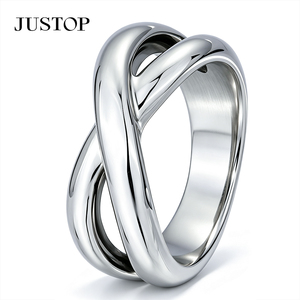 Bague de fiançailles géométrique en acier inoxydable plaqué argent avec pierre ronde en perle naturelle, bijoux modernes unisexes tendance pour tous les jours - Product Image 5