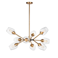 Lustre moderne avec cadre en acier inoxydable doré brossé et abat-jour en verre transparent, éclairage Alibaba