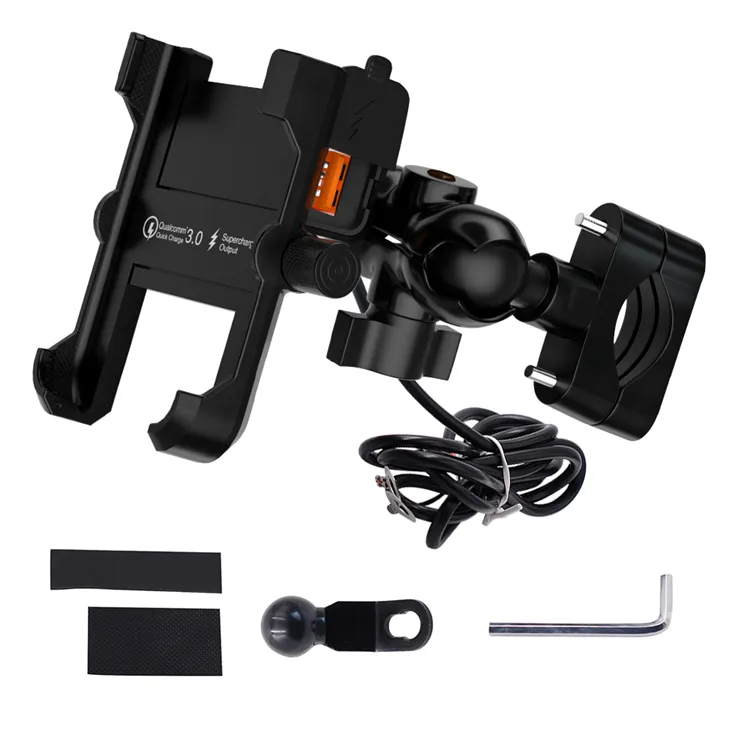 Universal Motorcycle Accessories 12v Motorcycle Phone Mount Holder with USB Charger Suitable for 3.5-6.8'' Smartphone