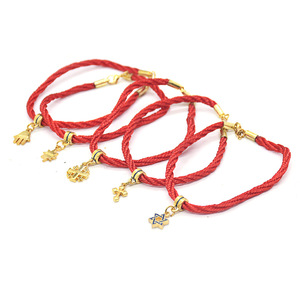 Pulsera religiosa cristiana de cinco estrellas con abalorio, cuerda roja Vintage, mano cruzada, Palma de Jerusalén, QiXingJewelry, aleación chapada en oro - Product Image 3