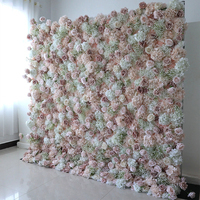 Set Dekorasi Dinding Bunga Pernikahan 8ft X 8ft Putih Baby Breath Mawar Kain Pink Bunga Artificial 3D untuk Dekorasi Panel Gulung