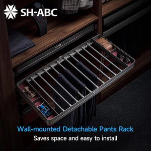 Organisateur de rangement pour armoire, tiroir <span class=keywords><strong>coulissant</strong></span> à fermeture douce, <span class=keywords><strong>porte</strong></span>-pantalons <span class=keywords><strong>coulissant</strong></span>, supports et étagères de rangement, aluminium gris - Product Image 3