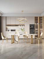Table à manger rectangulaire en marbre blanc de style européen moderne et luxueux, réglable pour chambre à coucher, hôtel ou appartement