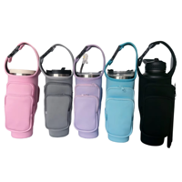Housse de transport isotherme en cuir pour gobelet, avec plusieurs compartiments, poches et sangle réglable rembourrée, pour bouteille d'eau portable