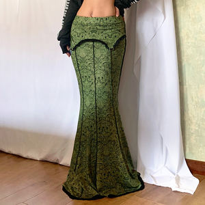 European American Retro <b>Printed</b> Mermaid <b>Maxi</b> <b>Skirt</b> Women Irregular Lace Trim Reverse Stitch Elastic Waist Slim Fit <b>Skirt</b> - Product Image 6