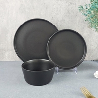 Service de table en céramique 18 pièces, vaisselle en grès noir, assiette, bol, service de table élégant et raffiné pour les fêtes