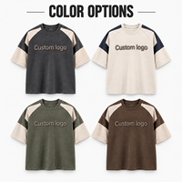 T-shirt personnalisé vintage délavé à blocs de couleur avec manches raglan pour homme, logo en relief, idéal pour les marques de streetwear et la vente en gros de vêtements