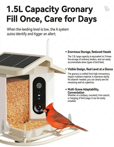 Comedero Inteligente para Pájaros con Cámara – Energía Solar, Control por Aplicación, Identificación de Aves y Alerta de Nivel de Comida - Product Image 2