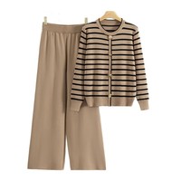 Ensemble de chandail en tricot pour femmes, cardigan rayé avec pantalon large, tenue décontractée tendance pour femmes